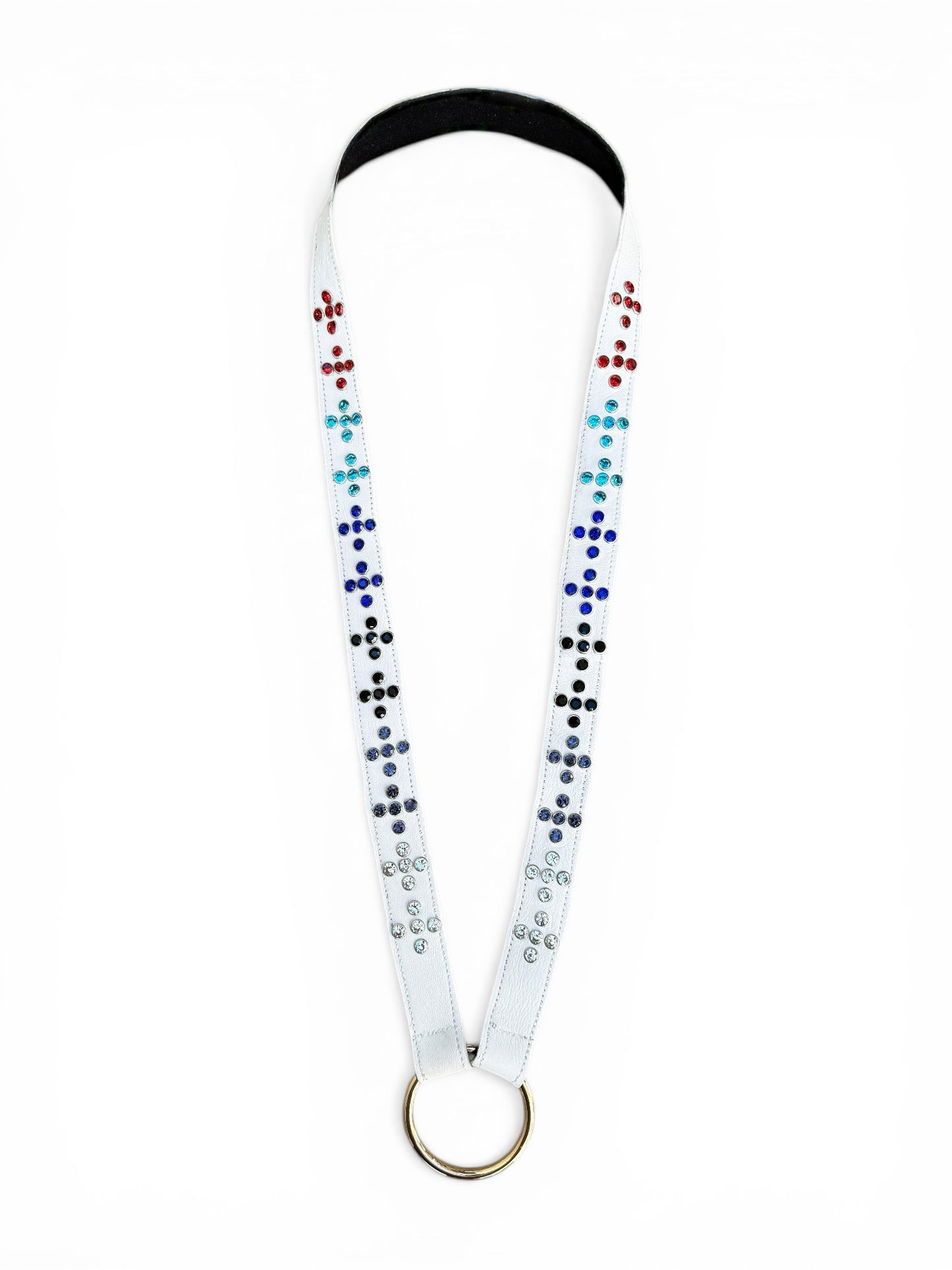 Prometeo White Leather Swarovski Phone & Keychain Neck Lanyard