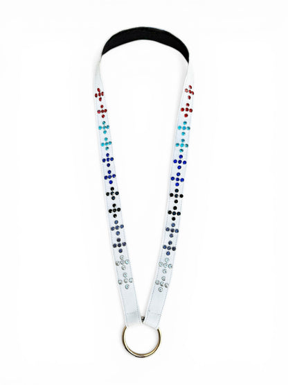 Prometeo White Leather Swarovski Phone & Keychain Neck Lanyard