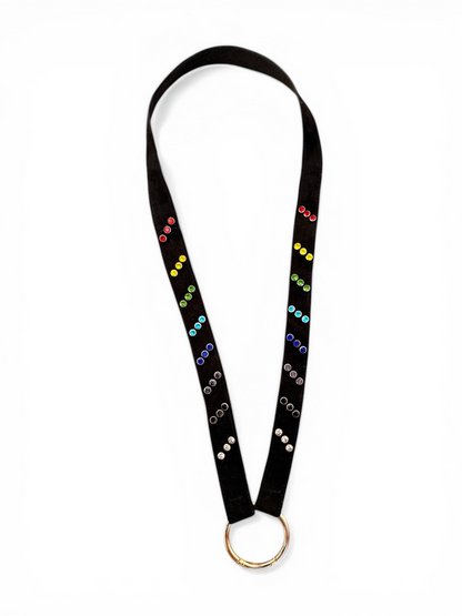 Prometeo Suede Black Rainbow Leather Phone & Keychain Neck Lanyard