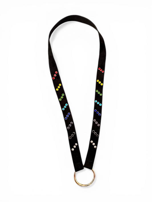 Prometeo Suede Black Rainbow Leather Phone & Keychain Neck Lanyard