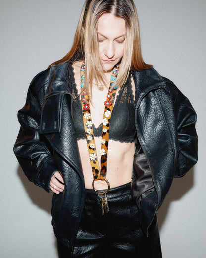 Prometeo Leopard Flower Phone & Keychain Neck Lanyard