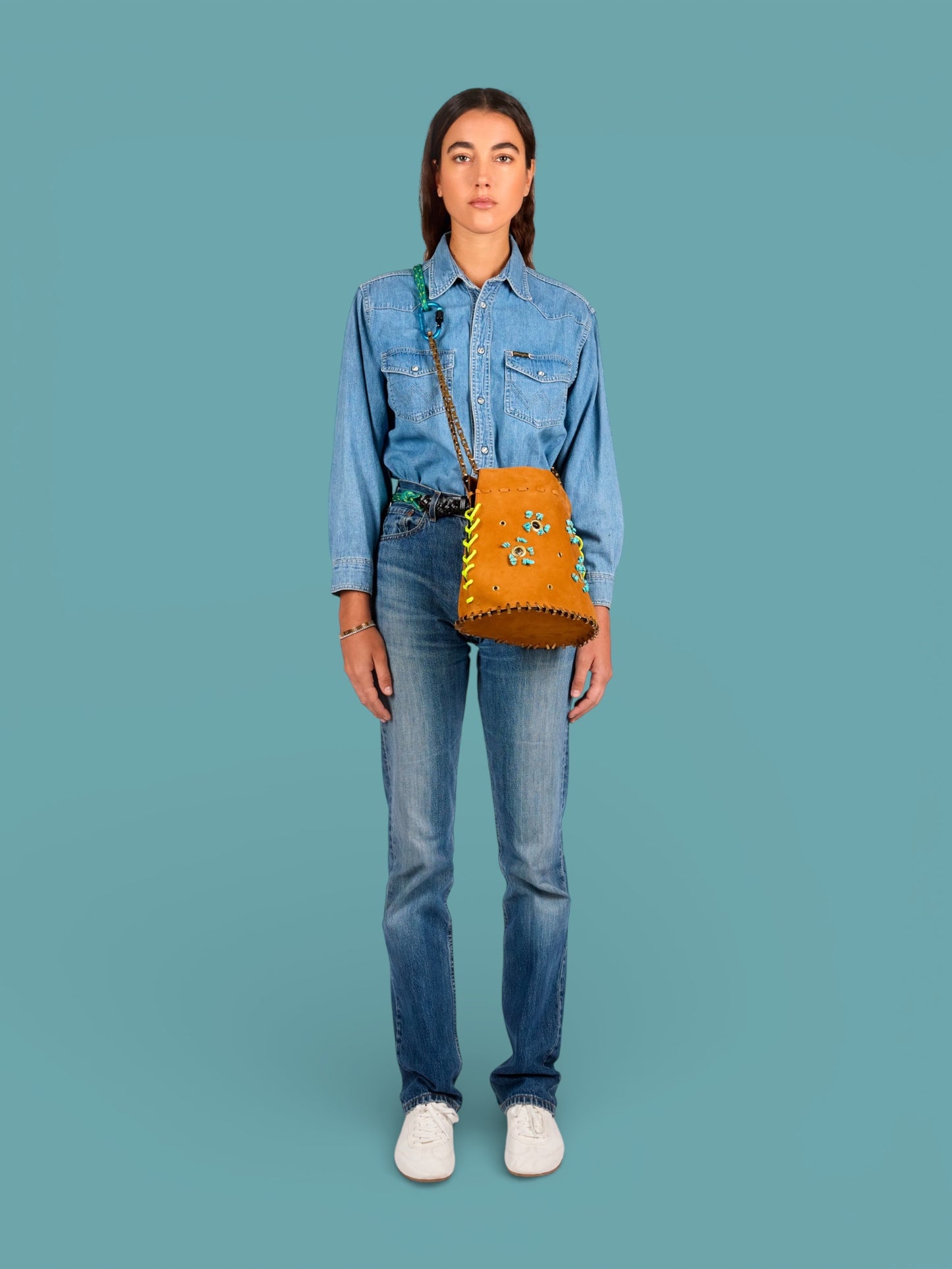 Teapot Large Cognac Turquoise Eyelets