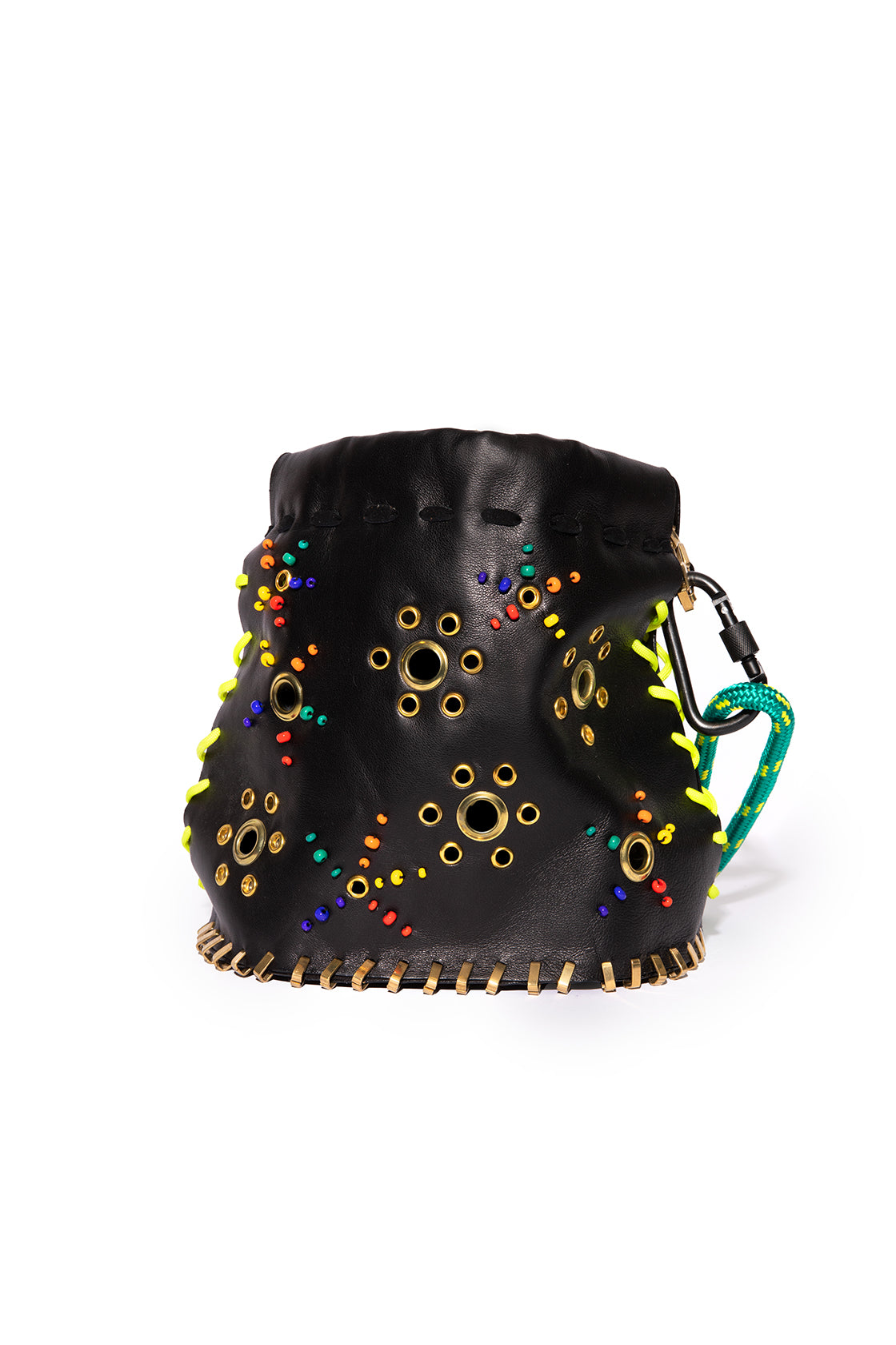 Black calfskin Teapot bucket bag with rainbow eyelets