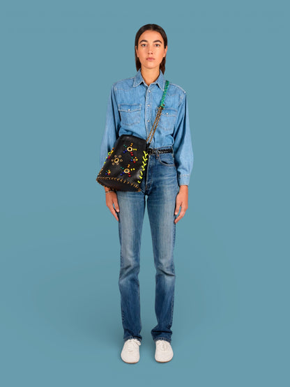 IMEMOI statement bag with multicoloured bead embroidery