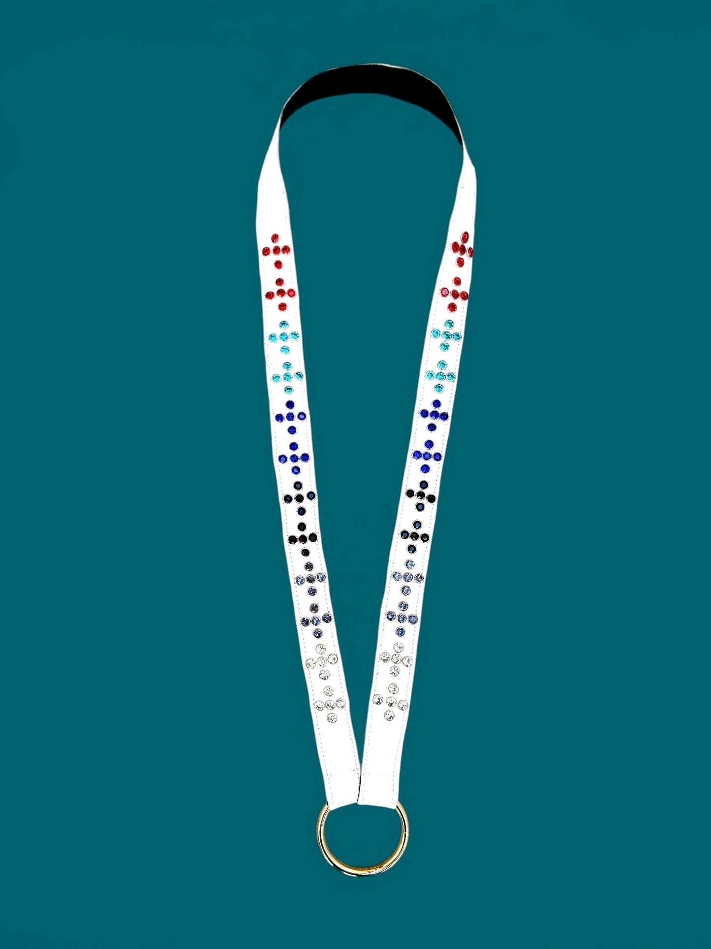 Prometeo White Leather Swarovski Phone & Keychain Neck Lanyard