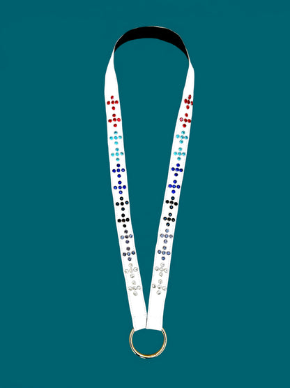 Prometeo White Leather Swarovski Phone & Keychain Neck Lanyard